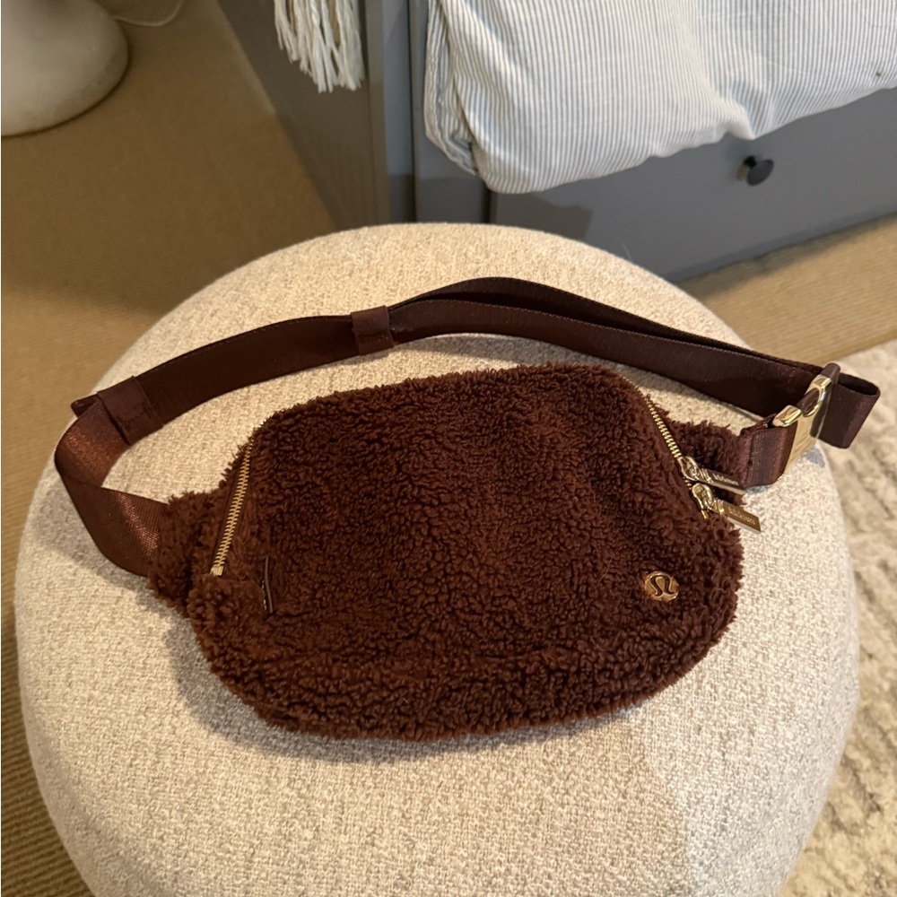 lululemon athletica Dark Brown Sherpa Crossbody Belt Bag with Gold Hardware